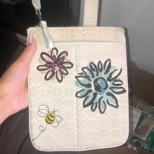 Coach white Bumblebee and Flowers signature design crossbody bag/purse